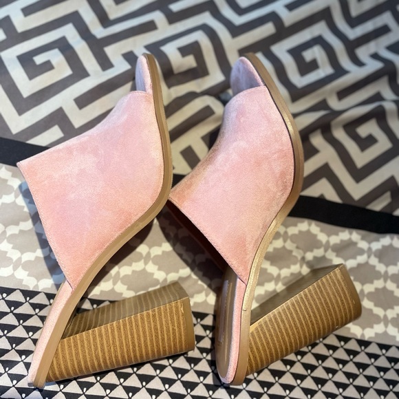 Forever 21 high heels pink block mules, din fabric - Picture 1 of 8